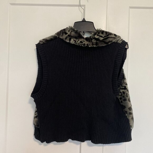 PARKHURST Outdoor Edition Leopard Cropped Vest Black Faux‎ Fur Animal Size Large - Picture 3 of 4